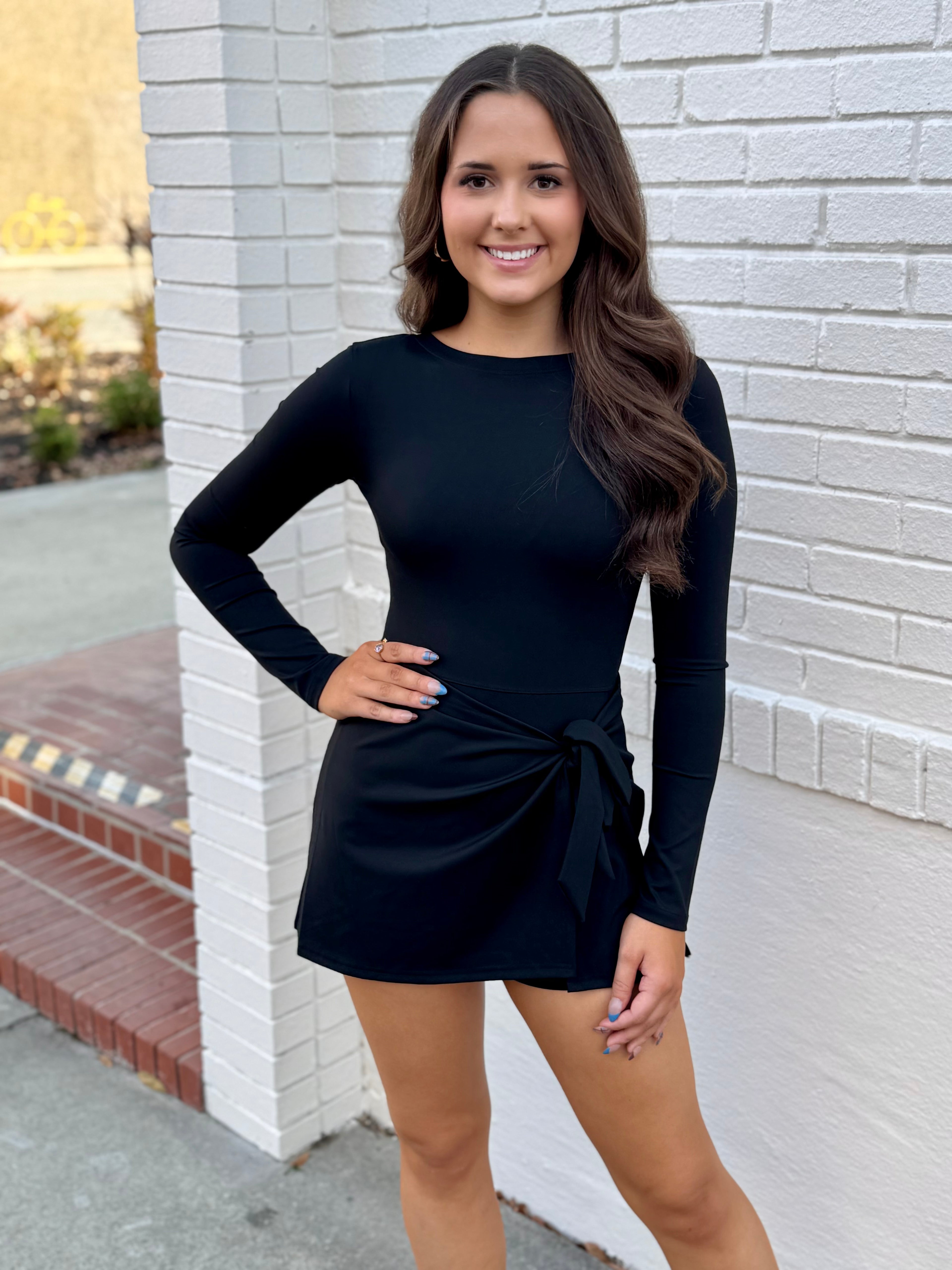 Long Sleeve Tie Romper Dress