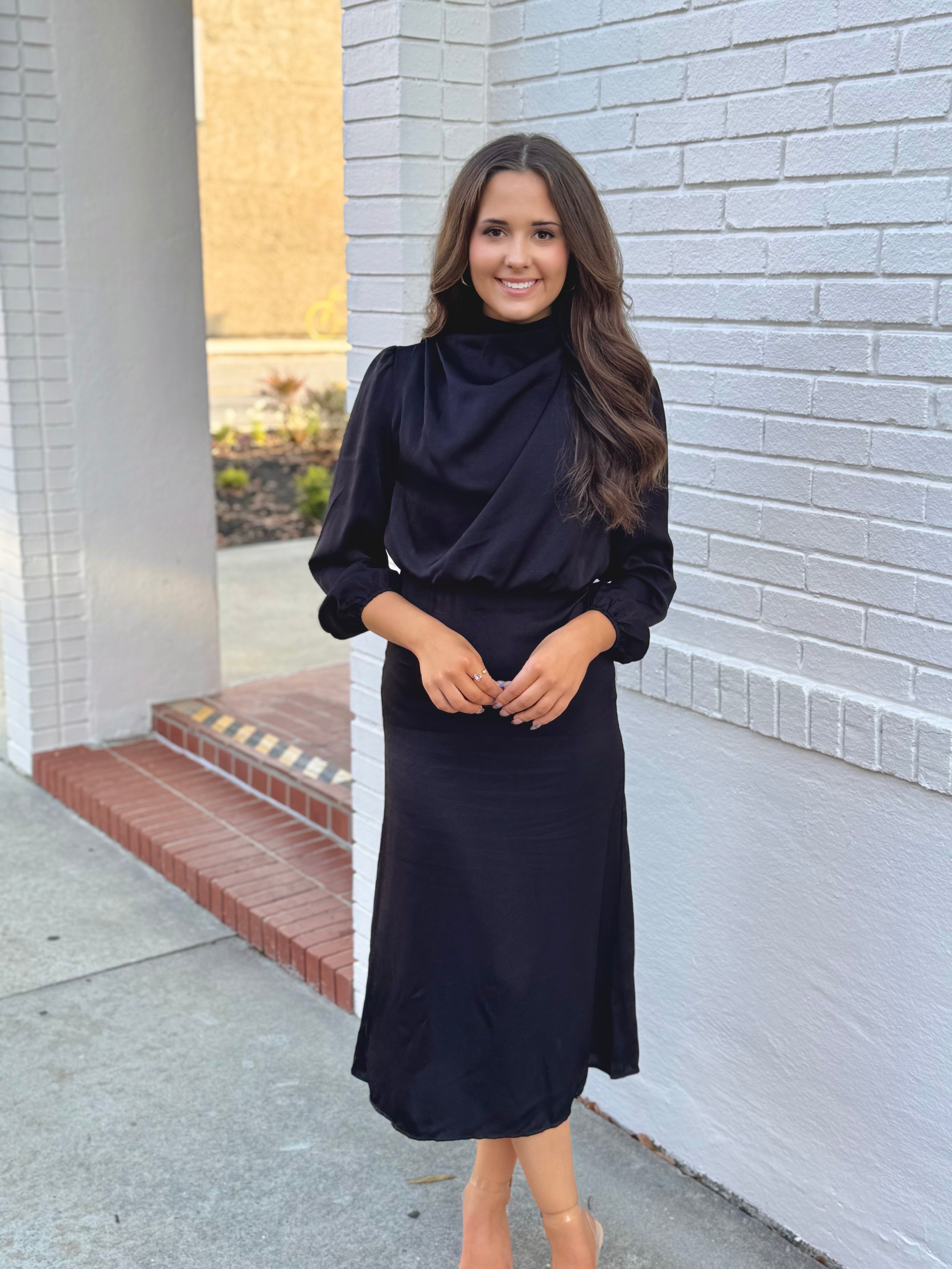 Black Satin Midi Dress