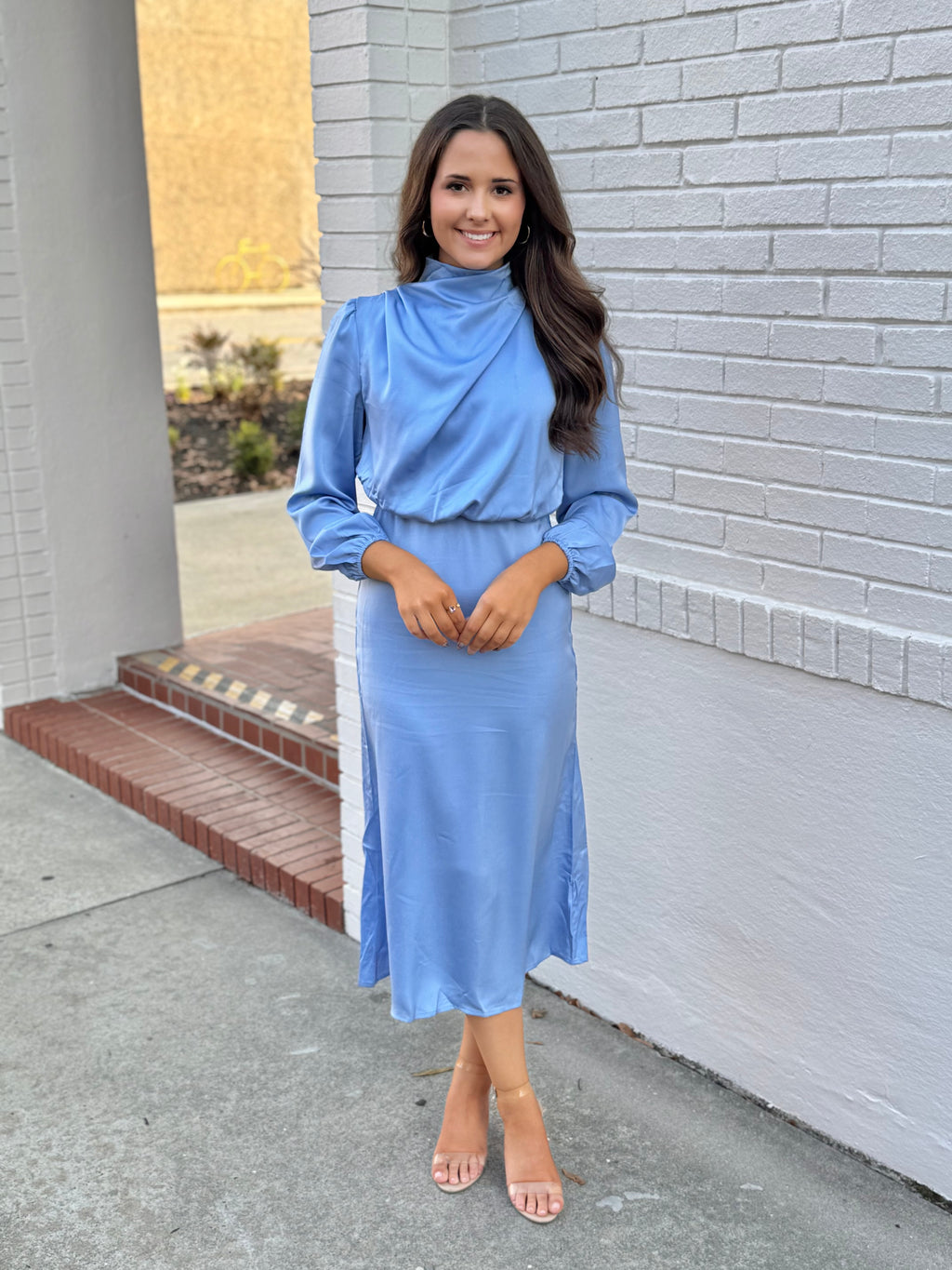 Blue Satin Midi Dress