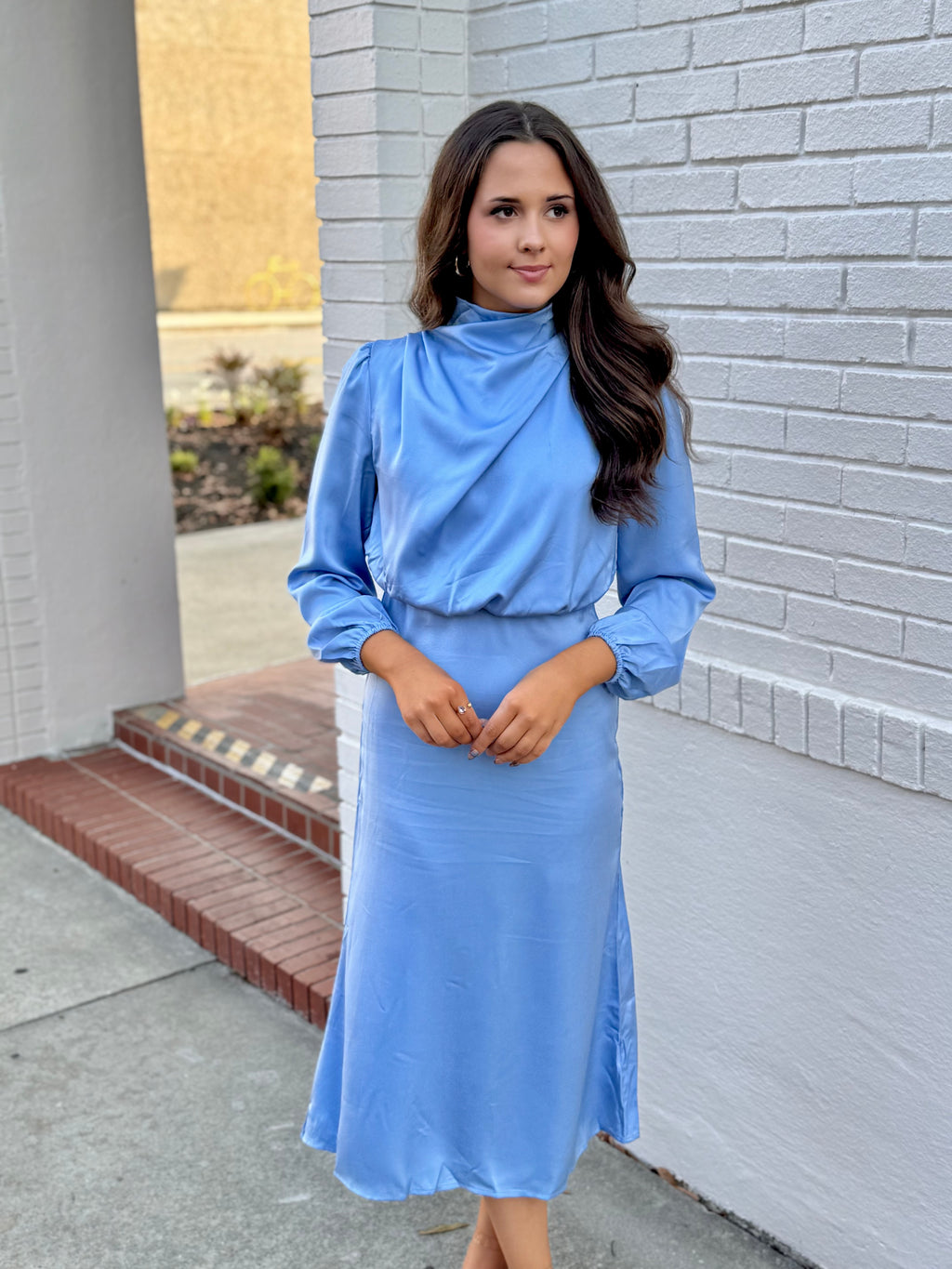 Blue Satin Midi Dress