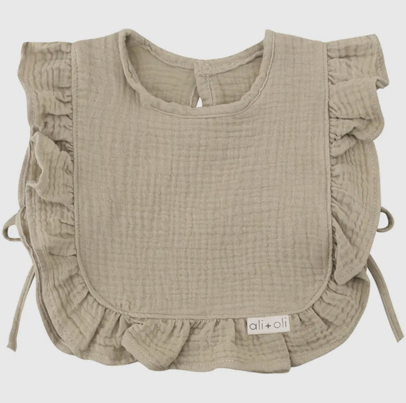 Muslin Cotton Ruffle Baby Bib- Taupe
