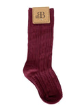 Knee-High Cable Knit Socks- Wine